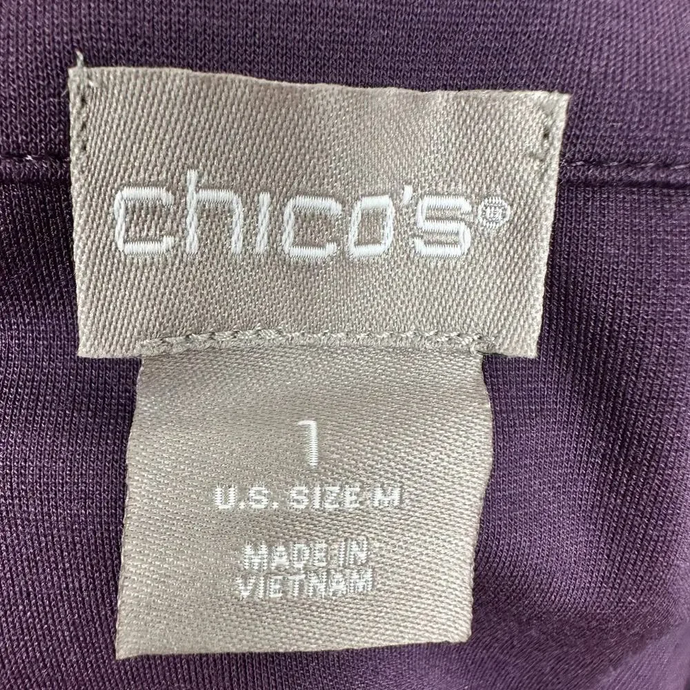 NEW Chico's Knit Blouse Top Split Sleeve 3/4 Sleeve Boatneck Purple Chico 1 US M